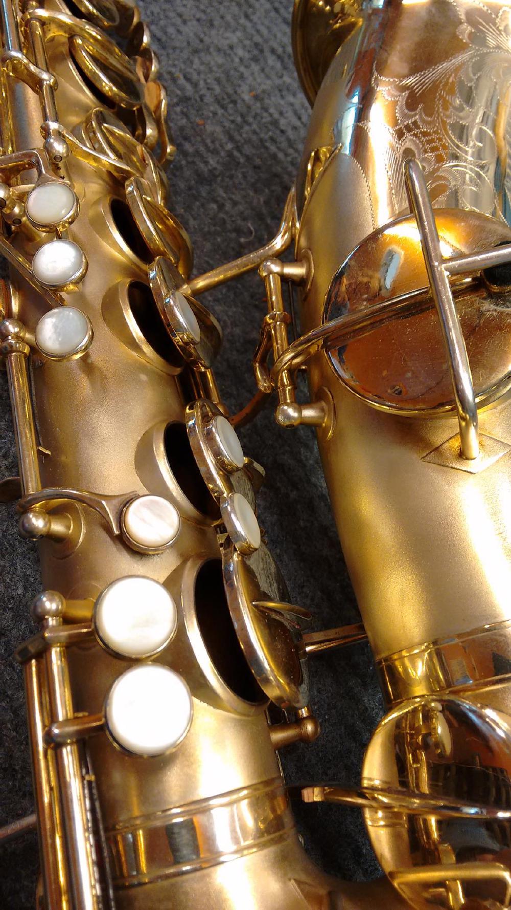 Gold plated Martin Master 'Typewriter' alto saxophone. These are more comfortable than you'd expect!