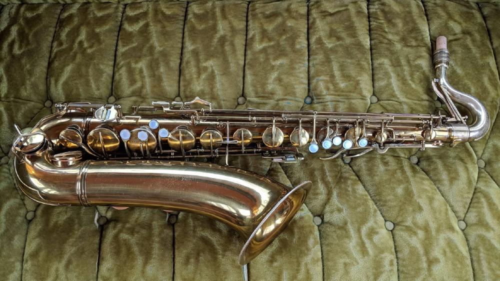 Conn 10M prototype assembled. Crazy neck! I got to overhaul this horn, and it played fantastic. There is a recording of Branford Marsalis giving it a whirl on my YouTube channel.