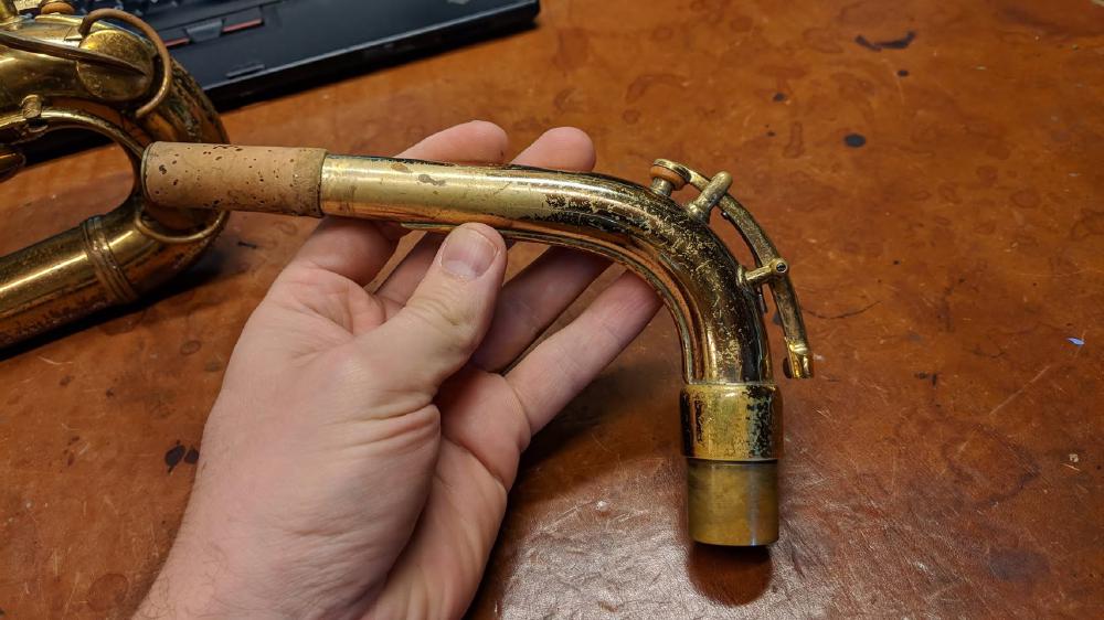 Selmer baritone neck with that crazy long tenon shoulder! Only one I have seen.