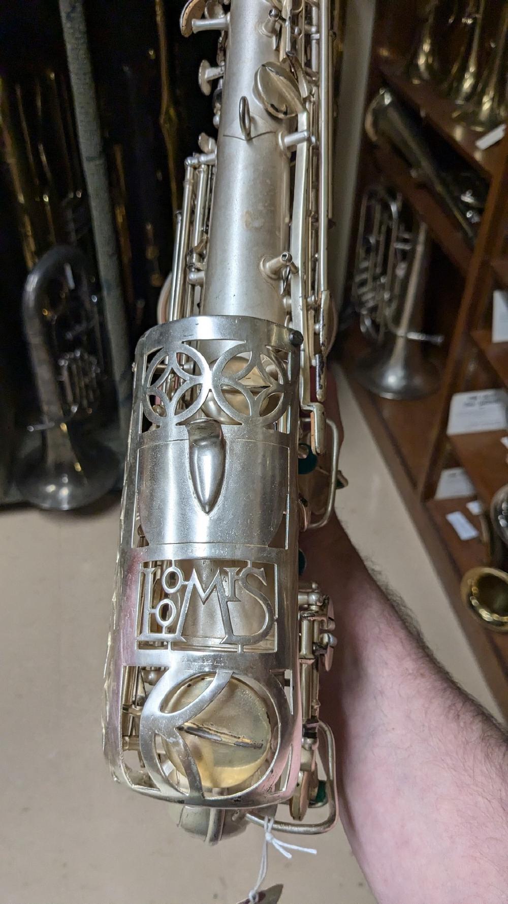 The prototype saxophone Allen Loomis built for his run of 6 Loomis 'Double Resonance' saxophones. He used a Conn New Wonder I as the testbed.