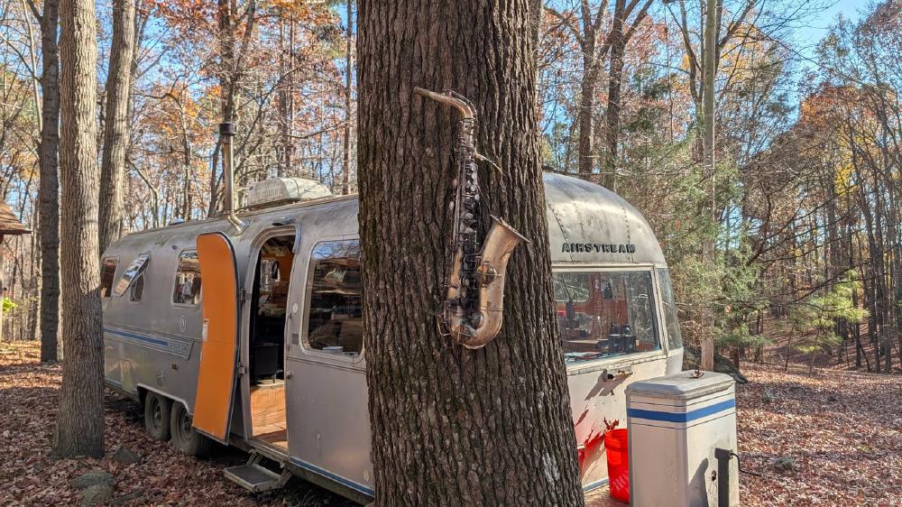 HN White alto hanging on a tree outside my Airstream workshop.
