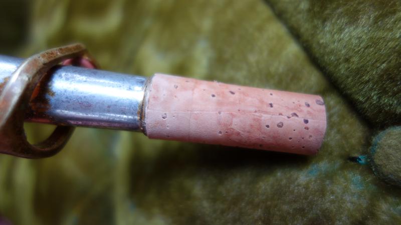 Neck cork overlap joint. Some guy on a forum recently was saying a clean overlap joint was impossible for him and demanded photographic evidence of anyone who said otherwise, which is funny since its literally the first thing you learn how to do on this job. This is just a regular run of the mill neck cork job, but I was thinking of that topic today so I snapped a photo of the overlap joint.
