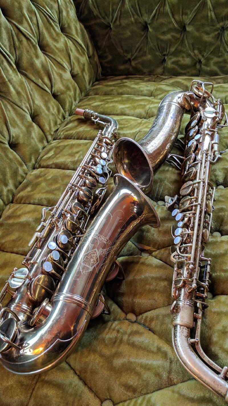 Two Conn 6M transitional altos. Different owners from different sides of the country, ended up being 51 serials apart.