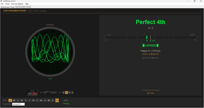 JustATuner just-intonation drone with Lissajous CRT