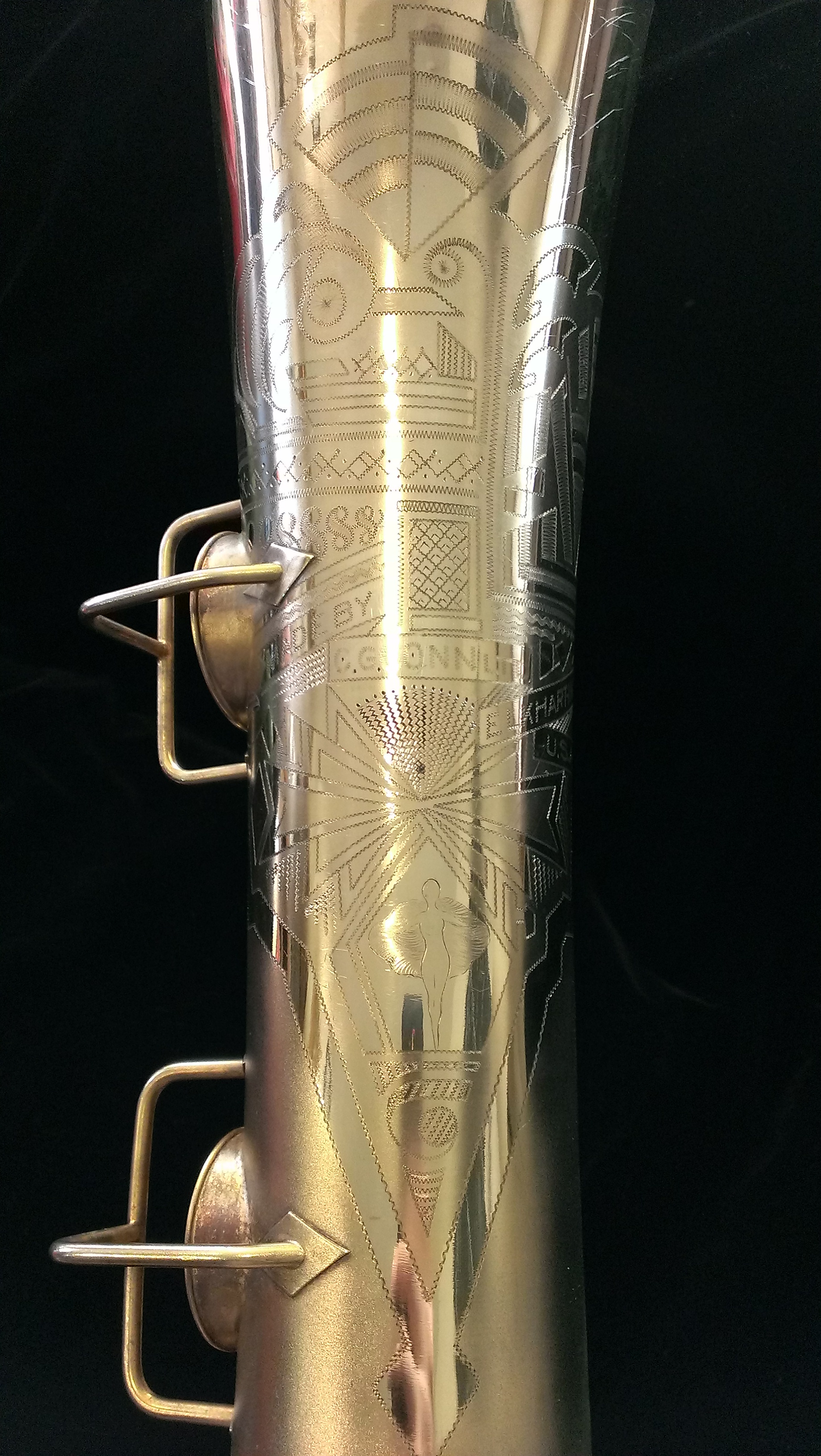 1930 Conn 12M Transitional Baritone Saxophone “Art Deco” Engraving